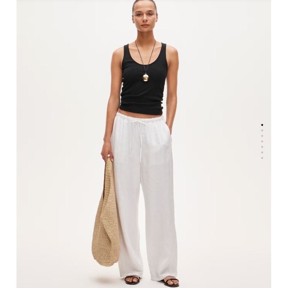 J.Crew Soleil Gauzy Cotton Pants Wide Leg Tie Waist Elastic White‎ Large